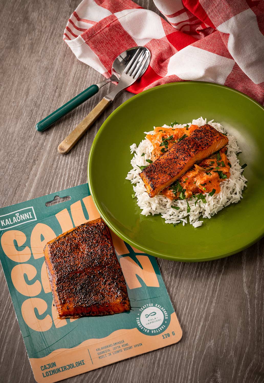 Kalaonni resepti Cajun loimukirjolohipata ja basmatiriisi