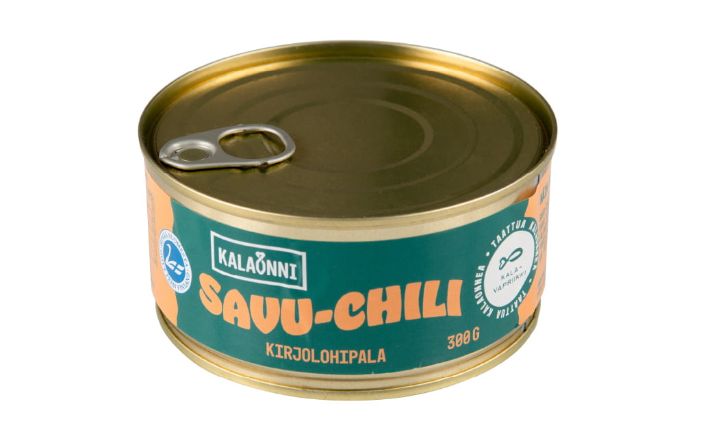 Kalaonni Savu-chili kirjolohipalapurkki.